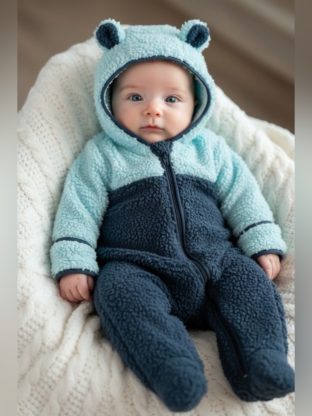 The North Face Baby Bear Fleece Bunting Shady Blue 6-12 Months NWT